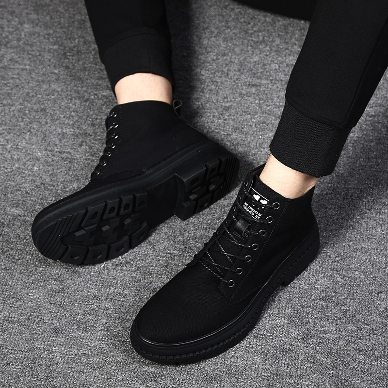 马丁靴男冬季加绒高帮帆布男鞋2025新款潮英伦风中帮男士工装靴子,流行男鞋,时装靴,淘宝优惠券,粉丝福利购,淘宝优惠卷