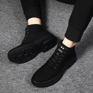 马丁靴男冬季加绒高帮帆布男鞋2025新款潮英伦风中帮男士工装靴子