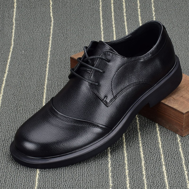 男鞋冬季透气2024新款潮流软底脚宽英伦商务正装男士休闲皮鞋真皮