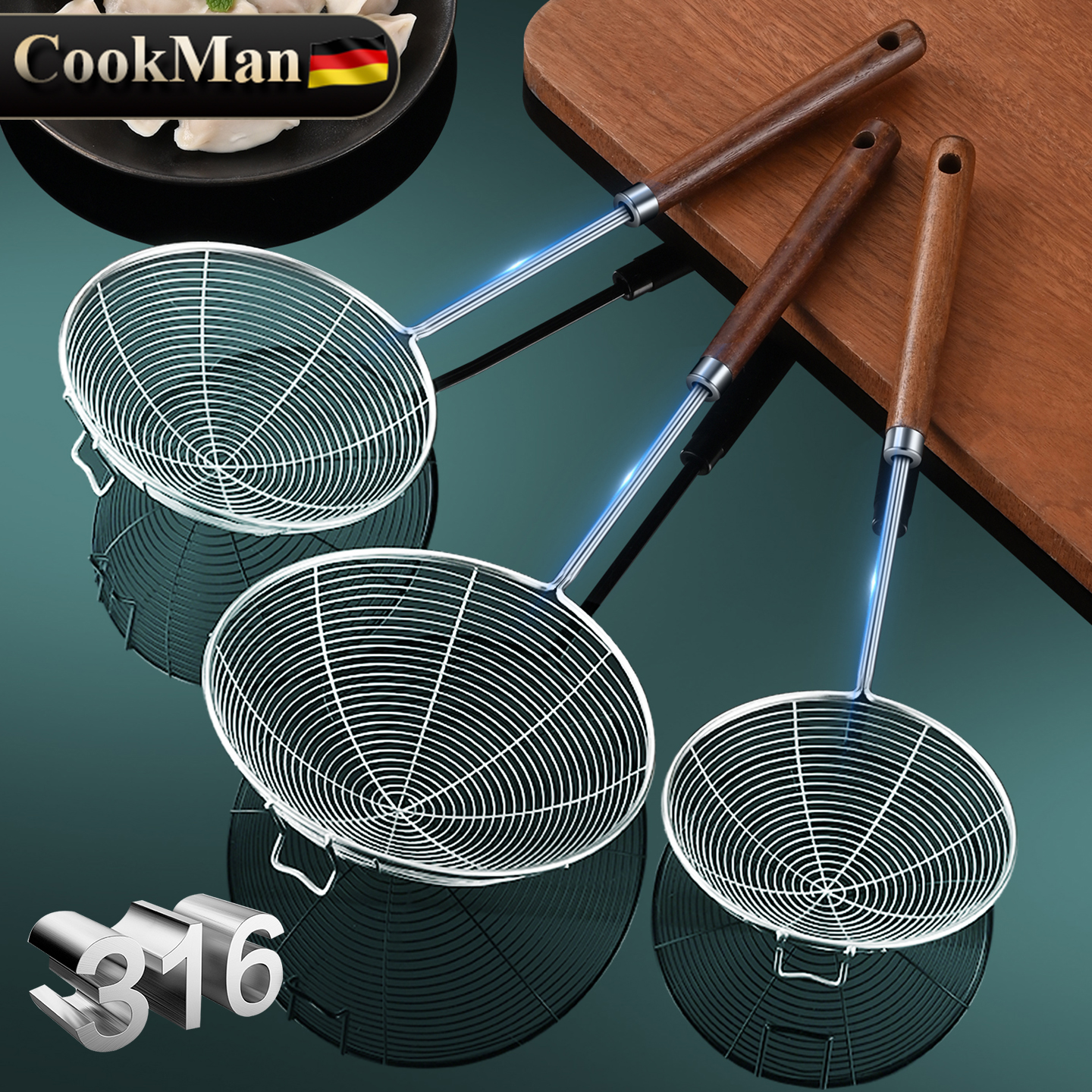 德国316不锈钢线漏勺大号带挂钩