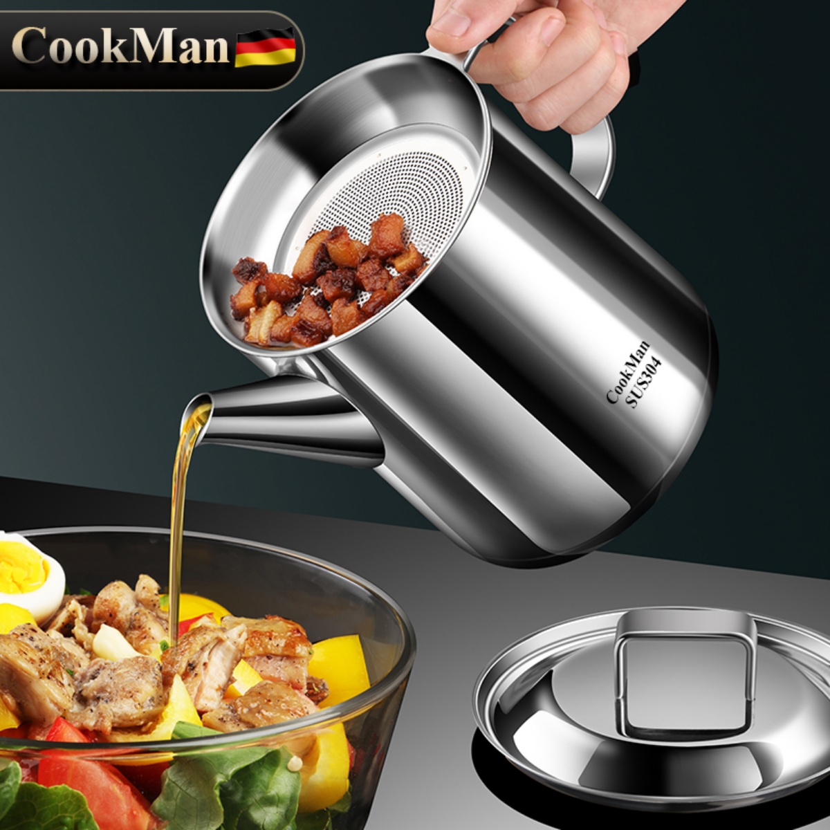 德国新款304不锈钢油壶带过滤网