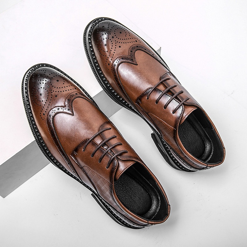 GENUINE LEATHER BROGUE MENS SHOES BRITISH DERBY SHOES INCREASE HEIGHT GROOM WEDDING BUSINESS FORMAL WEAR CASUAL LEATHER SHOES MENS WINTER