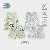 纯棉夏季 无袖 薄款 透气婴儿衣服儿童短裤 夏天 宝宝背心套装 套装 夏款
