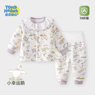 婴儿分体加厚夹棉衣服婴幼儿童打底衣冬装 女宝宝保暖套装 春秋冬季