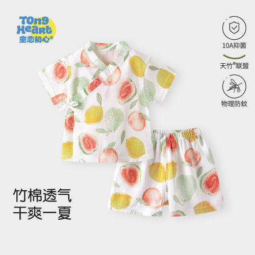 宝宝纱布和尚服套装天竹棉夏天装