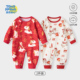 婴儿连体衣纯棉红色秋冬季 拜冬年服 满月新生宝宝过年衣服喜庆