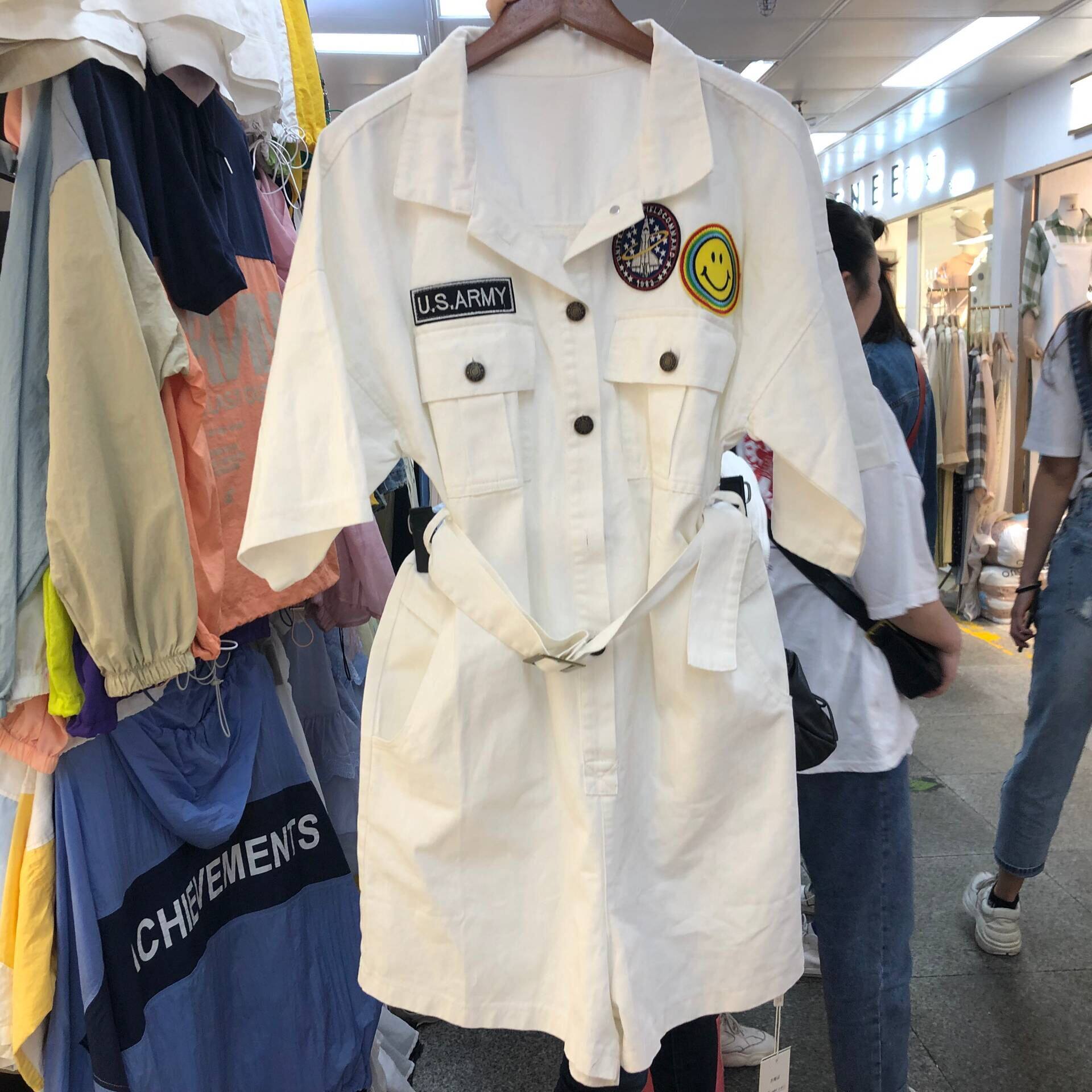 2019新款韩版潮学生短袖高腰显瘦宽松休闲工装连衣裤女夏连体短裤在类目 女装/女士精品, 牛仔裤中 - 来自Buy2taobao.com提供专业的淘宝代购服务