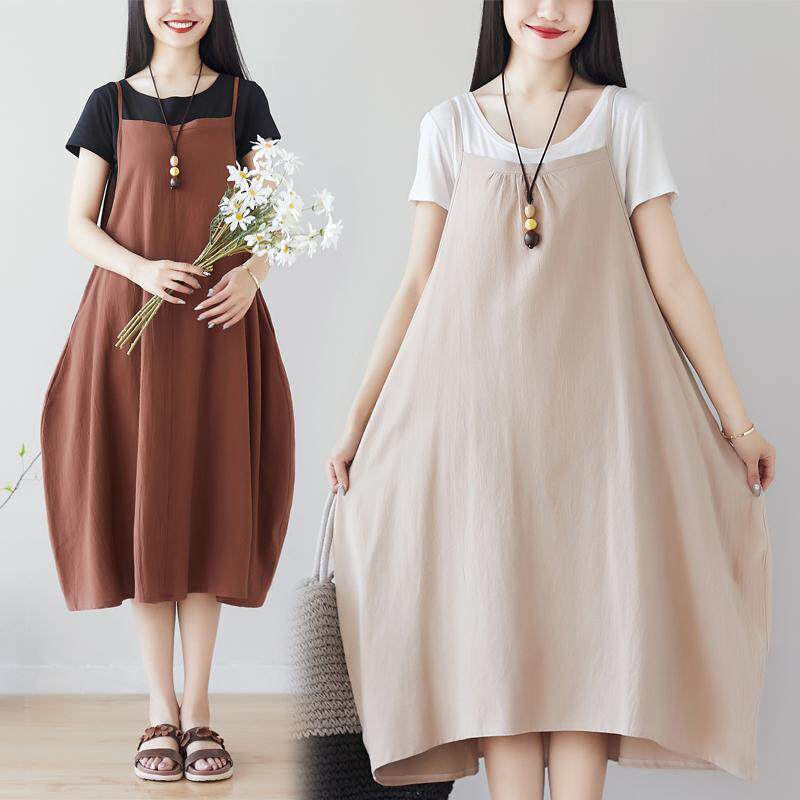 .Cotton and hemp straps Dress 2019 summer new pattern Women's wear Loose skirt leisure time Flax camisole longuette fashionin the Women's clothing/Boutique , Dress  category - from Buy2taobao.com to provide professional Taobao agent buy service