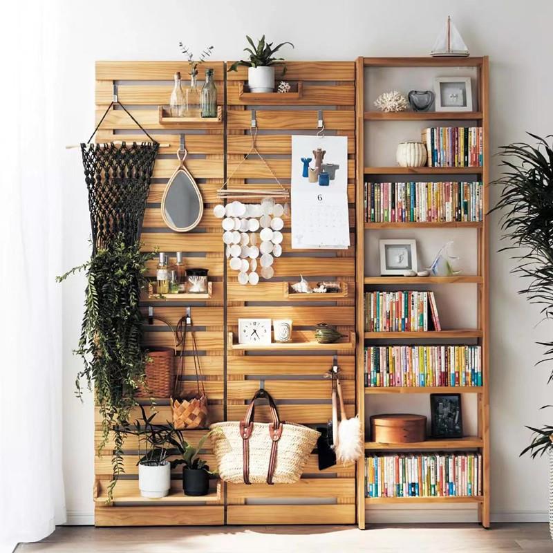 日式实木墙面收纳洞洞板玄关墙上置物架厨房展示架书架自由组合
