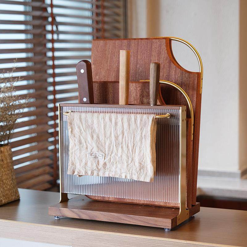 出形实木刀架刀具置物架砧板菜板案板抹布架厨房多功能一体放置架