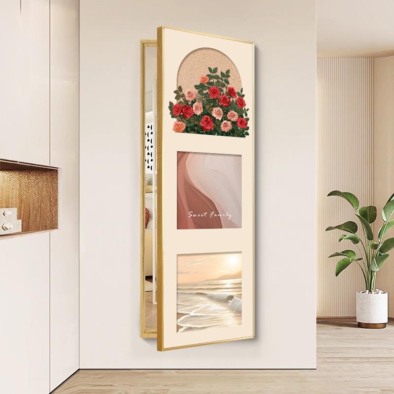 法式玫瑰隐藏式推拉全身镜可遮挡玄关暗藏式隐形翻开 门全身镜挂