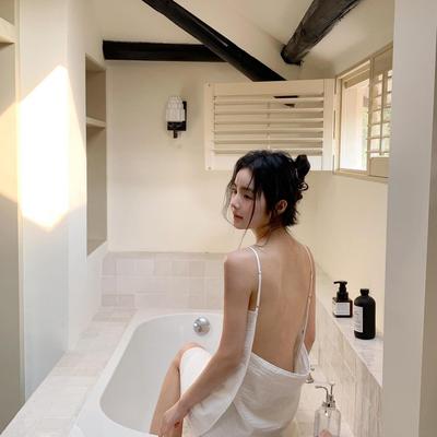 纯棉睡衣女款春秋夏2025新款吊带睡裙浴巾浴袍裙四层皱棉纱纯欲风