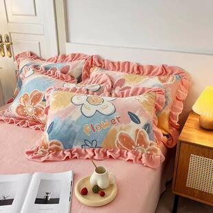 48x74cm ins风牛奶绒枕套家用枕芯套单双人北欧风波点枕巾套一对装