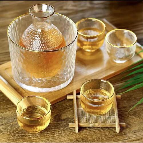 日式清酒壶套装透明玻璃黄酒