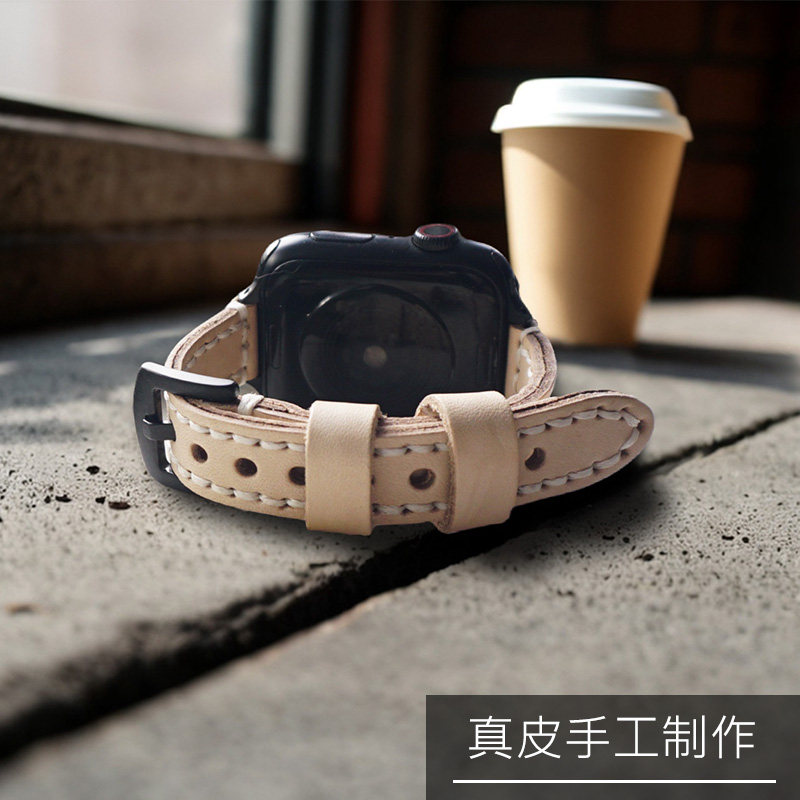 复古手工真皮适用苹果手表表带夏日小众植鞣皮iwatch s12腕表带细