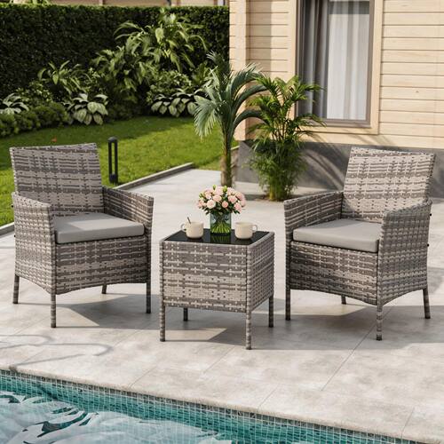 3-Piece Patio Furniture Set, PE Rattan Wicker Chairs With Cu
