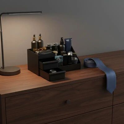 3-in-1 Men’s Perfume Organizer with Hidden Drawers  Keeps C
