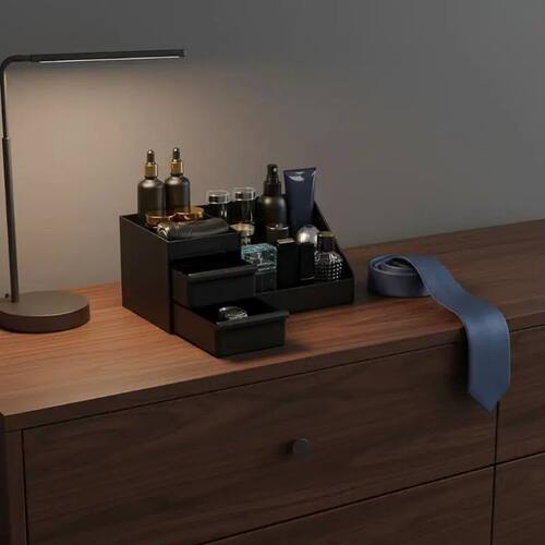 3-in-1 Men’s Perfume Organizer with Hidden Drawers  Keeps C