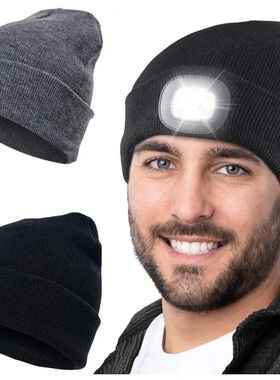 LED Beanie Hat with Light Unisex Warm Winter Hat USB Recharg