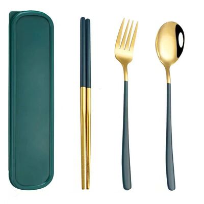 Portable 3-Piece Cutlery Set: Spoon, Fork & Chopsticks with