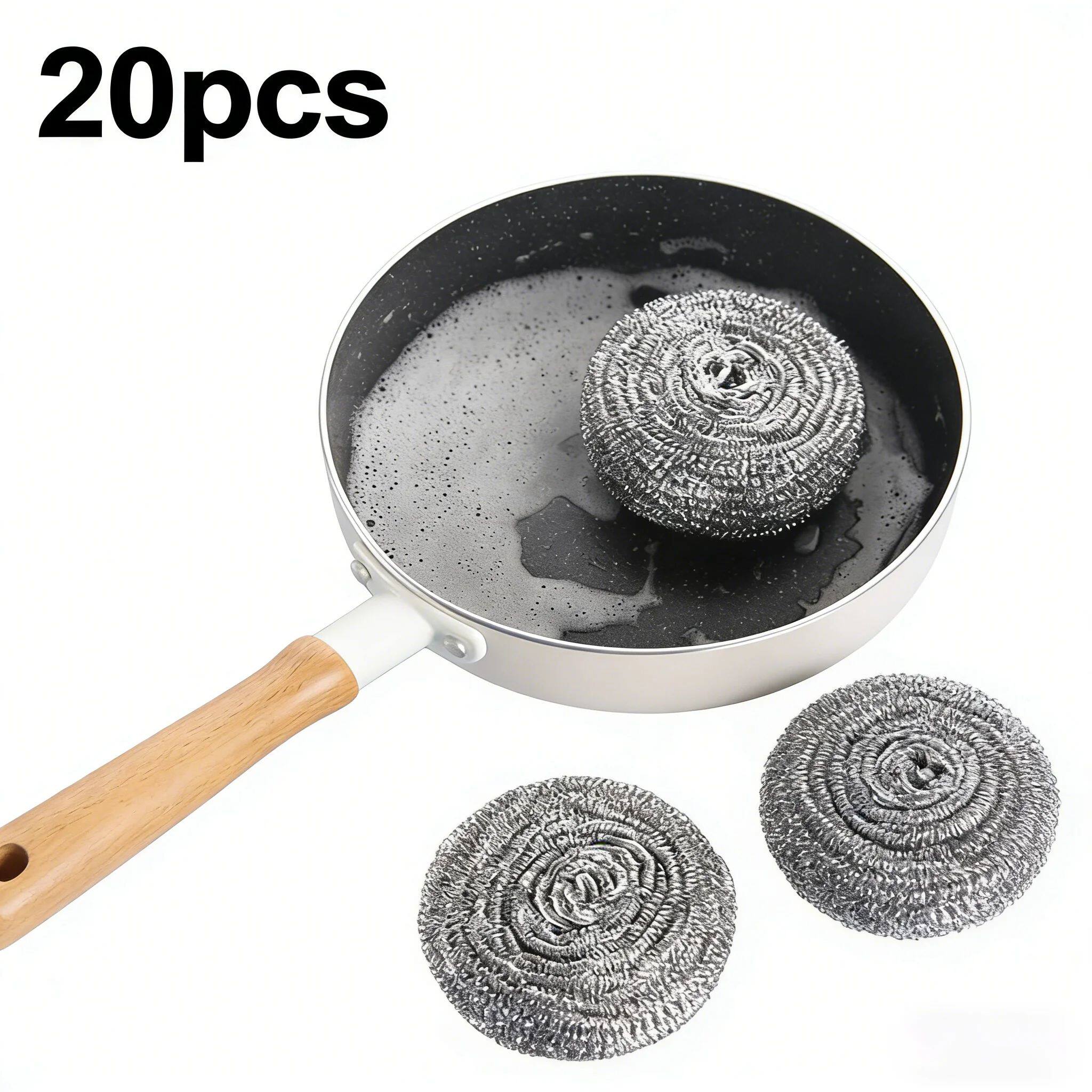 20 Pcs Kitchen Steel Scouring Balls - Durable Anti-Rust Scru