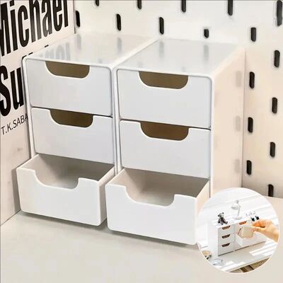 1/2pcs 3-Tier Desktop Organizer with Drawers, Plastic Storag