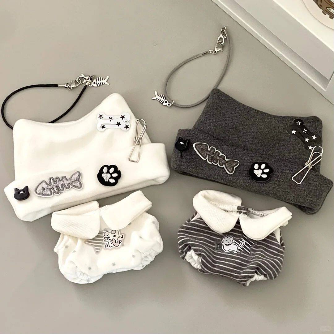 10cm娃衣新品“奶亚小咪”棉花娃娃娃衣套装可爱超萌猫猫朋克衣服