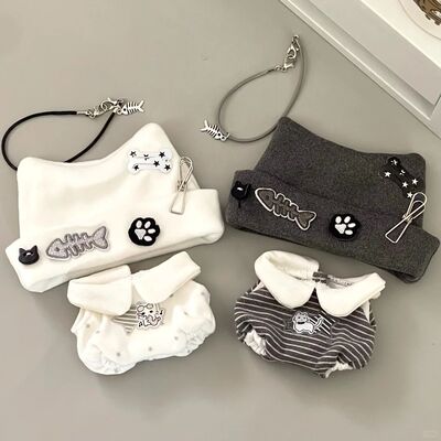 10cm娃衣新品“奶亚小咪”棉花娃娃娃衣套装可爱超萌猫猫朋克衣服