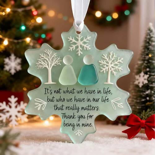 3D Snowflake-Shaped Sea Glass Xmas Hanging Decor Handcrafted