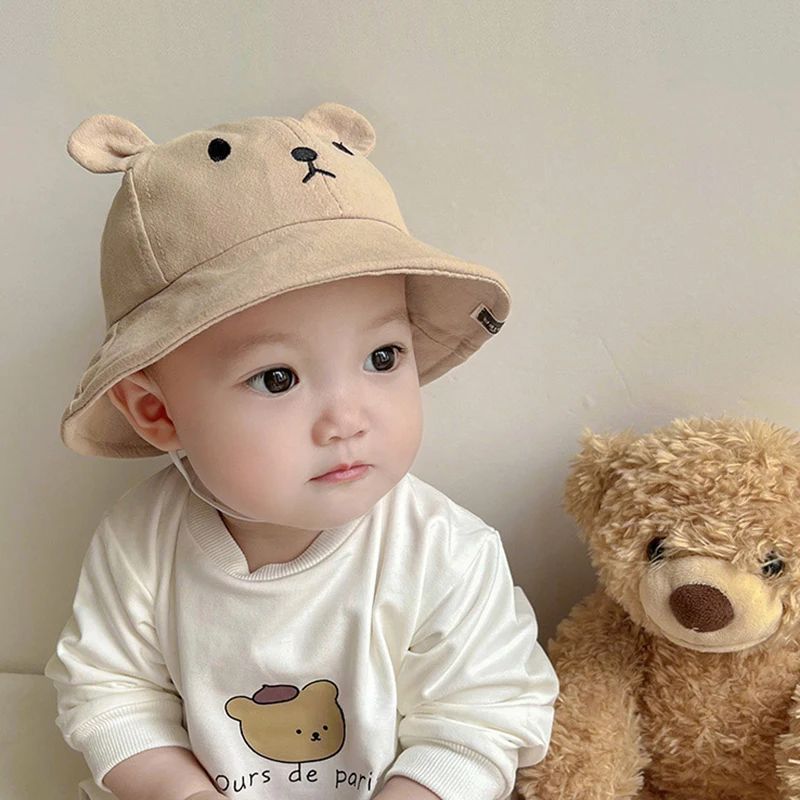 Cute Bear Baby Bucket Hat With Ears Boy Girl Cotton Kids Sun