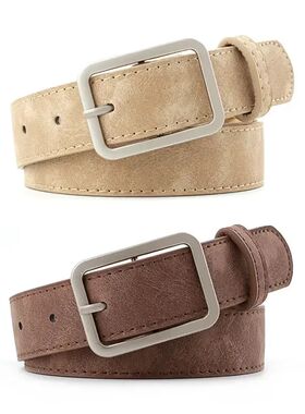 Fashion Square Pin Buckles Belts Women Silver Buckle Leather
