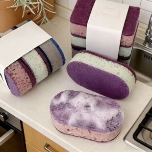 Set of 3 High-Density Colored Dishwashing Sponges for Effici