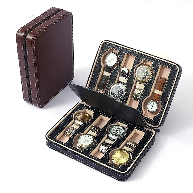 8 grids watch display storage box case tray zippered travel