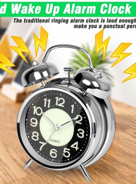 4 Inches Twin Bell Super Loud Alarm Clock With Nightlight Fo