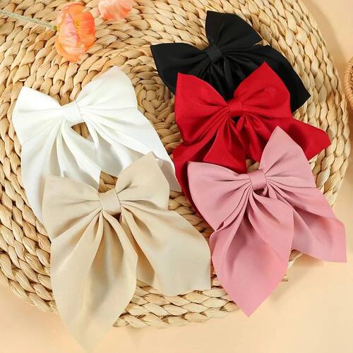 Mixed Color 5pc Ribbon Bow Girls Hair Clips Elegant Solid Co