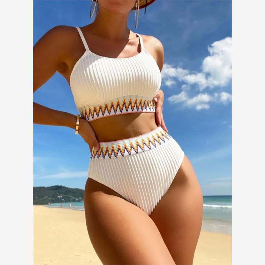 Sexy High Waist Swimsuit Women White Bikini 2023 Patchwork S