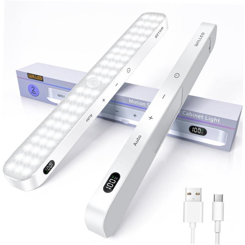 2 Pack Motion Sensor Cabinet Light Battery Display 60 LED To