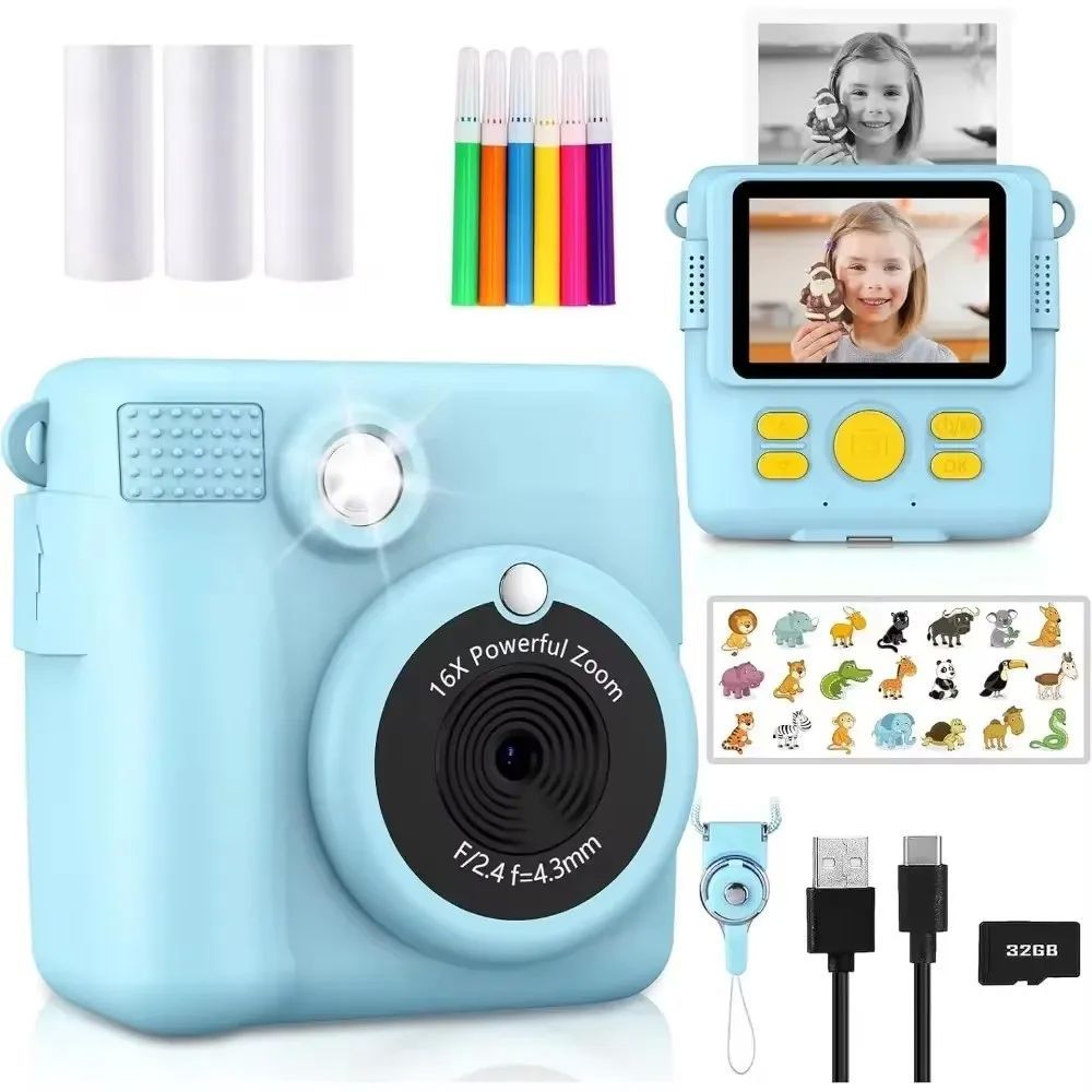 Portable Instant Print Camera for Kids - 1080P HD Video