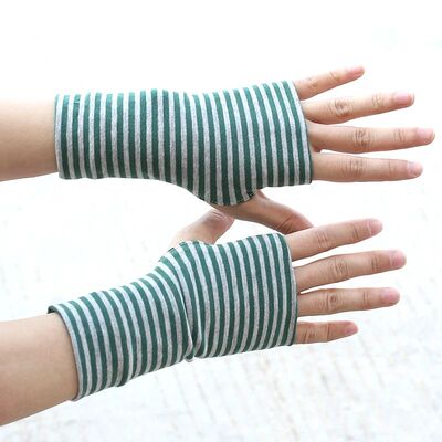 Short Fingers Striped Half Finger Gloves unisex Sun Protecti