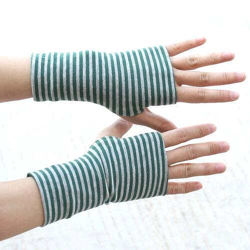 Short Fingers Striped Half Finger Gloves unisex Sun Protecti