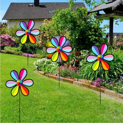 Rotating Rainbow Windmill Black Frame Design for Camping Gar