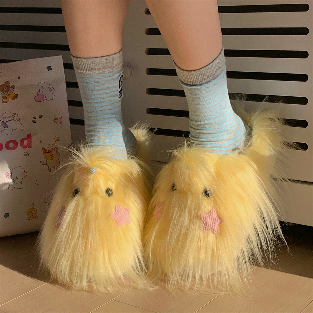 保暖个性百搭可爱长毛狗狗棉拖鞋
