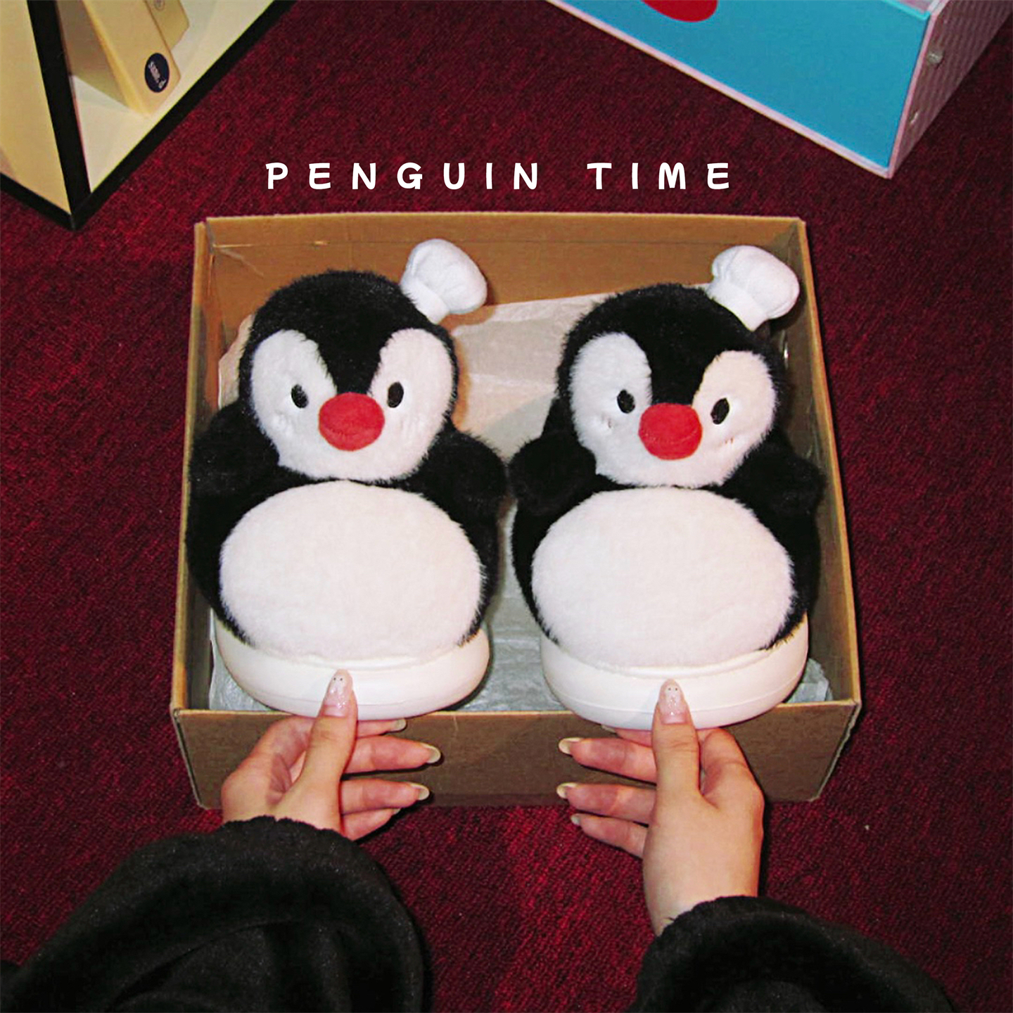 少女心帽子企鹅棉拖鞋女冬季保暖