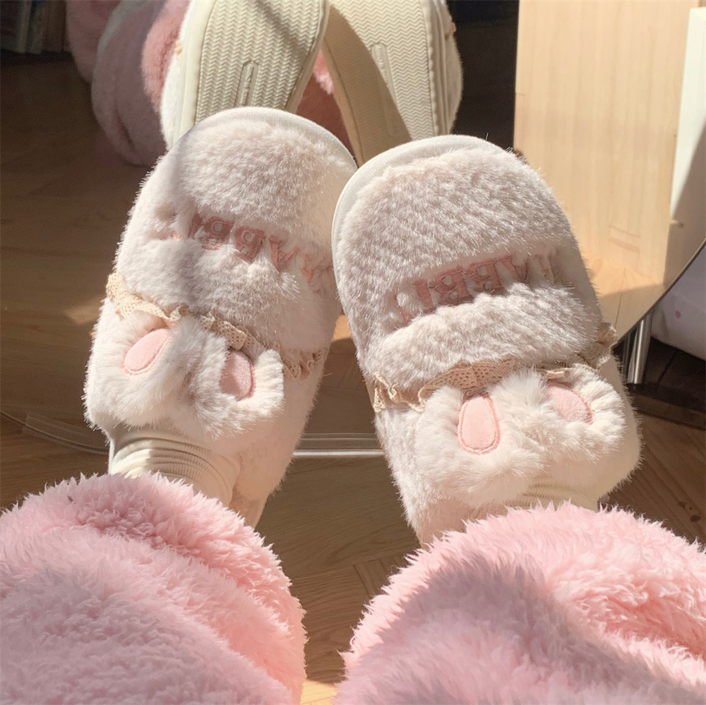 少女心可爱小熊小兔子保暖棉拖鞋