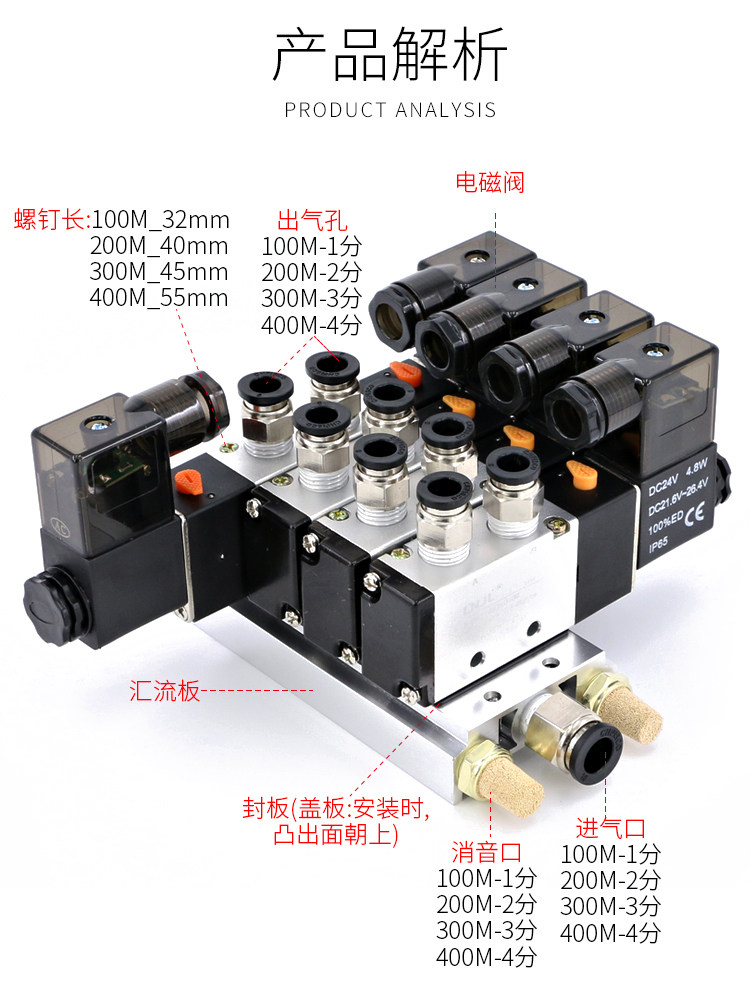 电磁阀底座4v210-08汇流排盲板垫片气动阀配件3位阀板接连汇流板