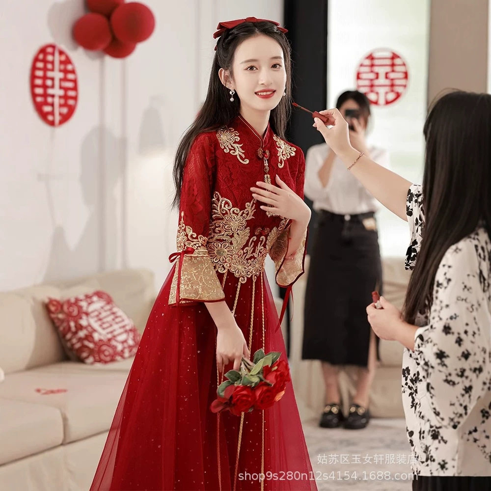 2026新款敬酒服新娘红色结婚秋高级感礼服裙中式秀禾服季长袖高品