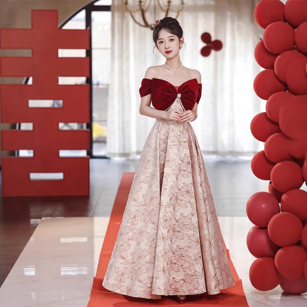 2026新款敬酒服新娘结婚一字肩订婚晚礼服裙女轻奢小众礼服高品质