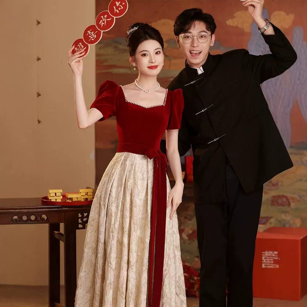 2026新款敬酒服新娘大码回门晚礼服显瘦订婚礼服连衣裙结婚礼服高