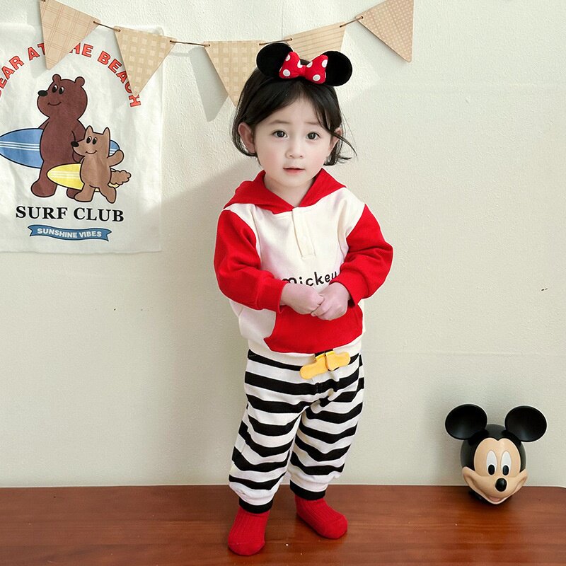 2026新款男女童春秋款套装连帽卫衣卫裤两件套卡通造型帽撞色