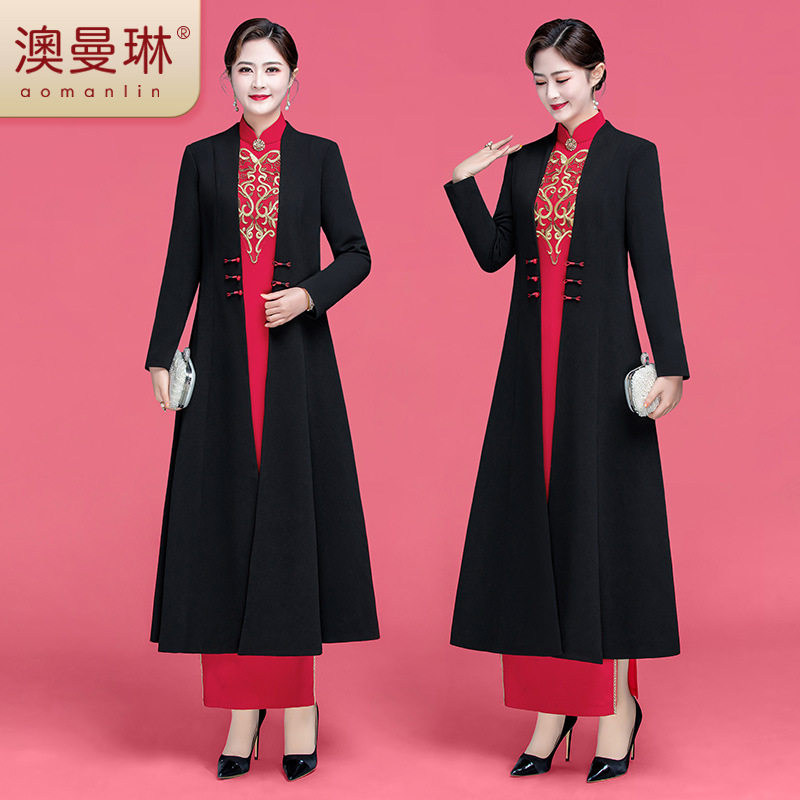 2026新款澳曼琳中长款旗袍外披大衣春季复古改良风衣气质外套女高